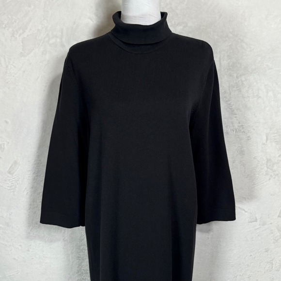 J.Jill Black Knit Turtleneck Sweater Dress Size XL Shift Knee Length Minimalist - Picture 5 of 16